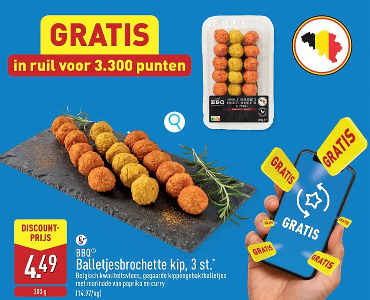 Balletjesbrochette kip, 3st.