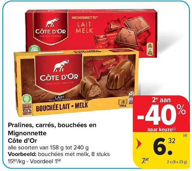 Pralines, carrés, bouchées en Mignonnette Côte d’Or