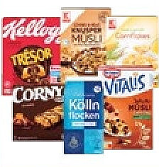 Cerealien, Müsli, Getreideflocken, Frucht- und Müsliriegel