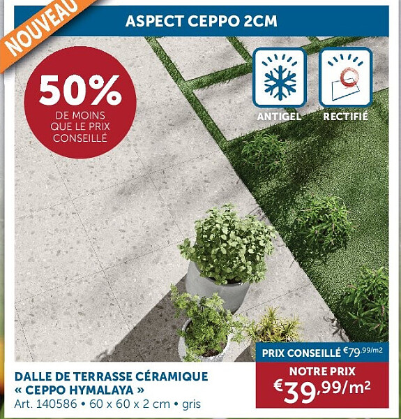 DALLE DE TERRASSE CÉRAMIQUE « CEPPO HYMALAYA »