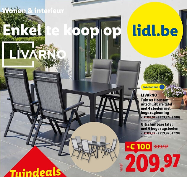 uinset Houston: uitschuifbare tafel met 4 stoelen met hoge rugleuning