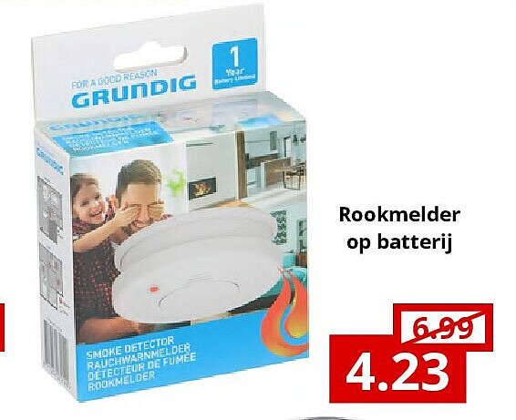 Rookmelder op batterij