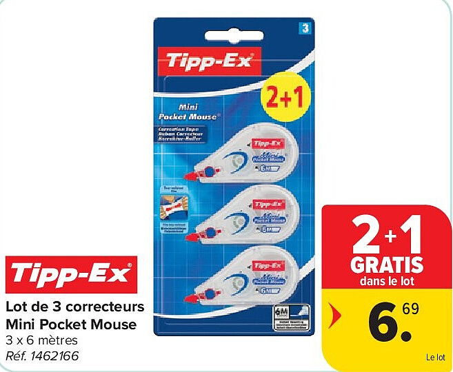 Tipp-Ex Lot de 3 correcteurs Mini Pocket Mouse