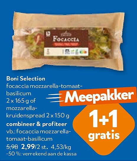 Boni Selection focaccia mozzarella-tomaatbasilicum 2 x 165 g