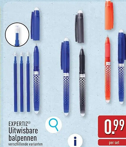 Uitwisbare balpennen