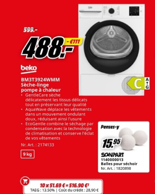 beko BM3T3924WMM Sèche-linge pompe à chaleur