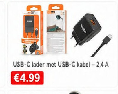 USB-C lader met USB-C kabel-2,4 A