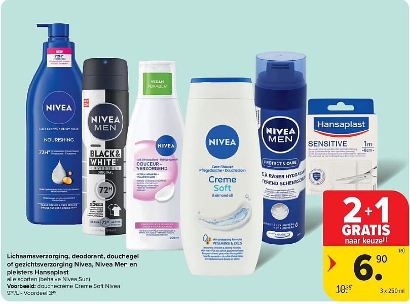 Lichaamsverzorging, deodorant, douchegel of gezichtsverzorging Nivea, Nivea Men en pleisters Hansaplast