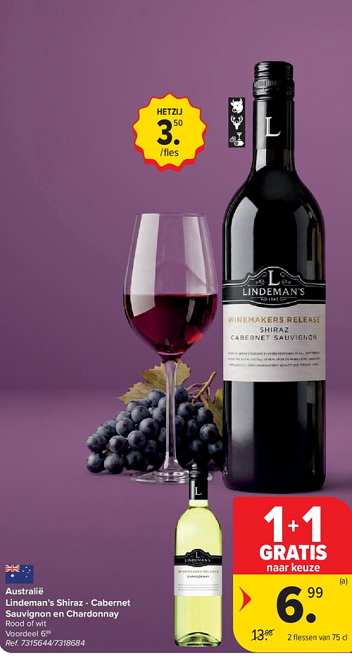 Australië Lindeman’s Shiraz - Cabernet Sauvignon en Chardonnay