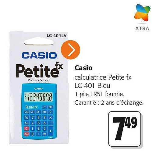 Casio calculatrice Petite fx LC-401 Bleu 1 pile LR51 fournie.