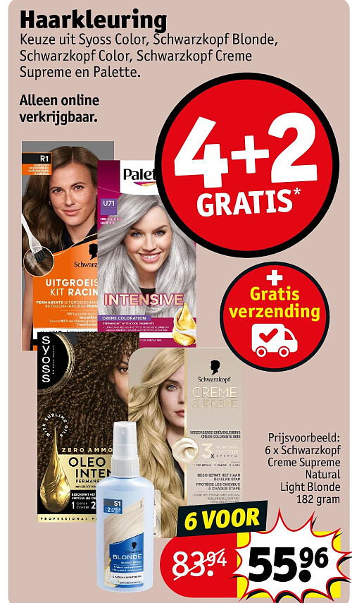 6 x Schwarzkopf Creme Supreme Natural Light Blonde 182 gram