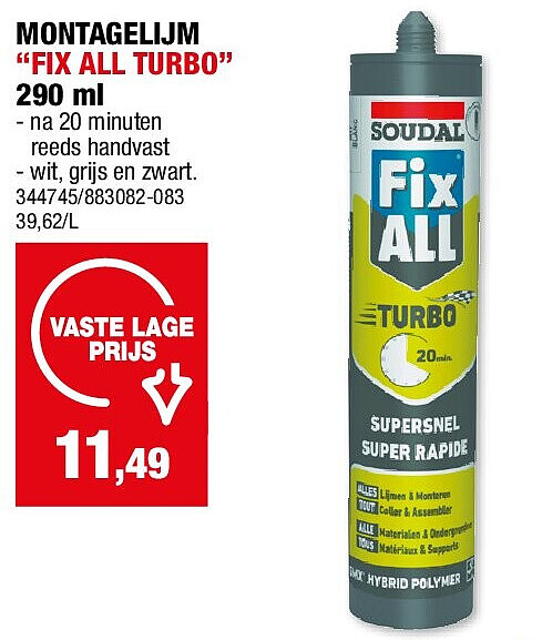 MONTAGELIJM “FIX ALL TURBO” 290 ml