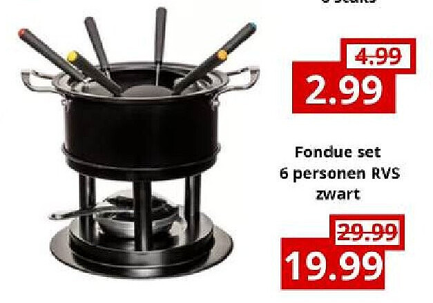 Fondue set 6 personen RVS zwart