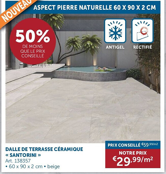 DALLE DE TERRASSE CÉRAMIQUE « SANTORINI »