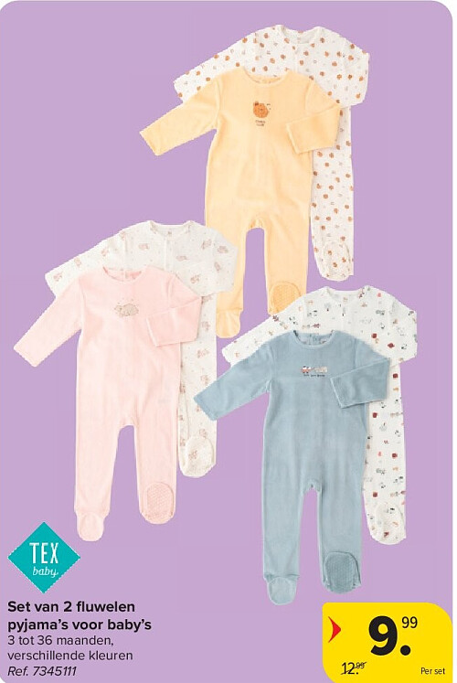 Set van 2 fl uwelen pyjama’s voor baby’s