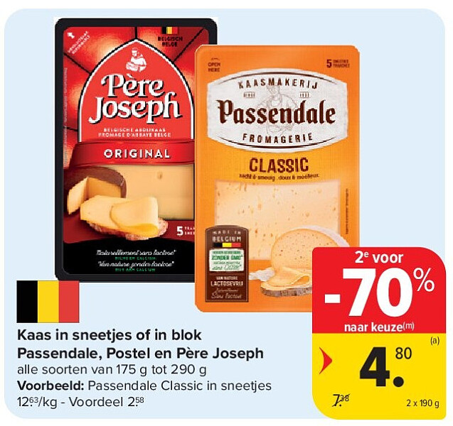 Kaas in sneetjes of in blok Passendale, Postel en Père Joseph