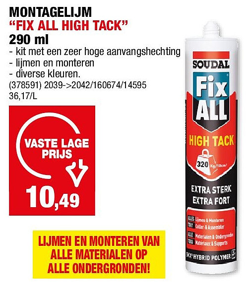 MONTAGELIJM “FIX ALL HIGH TACK” 290 ml