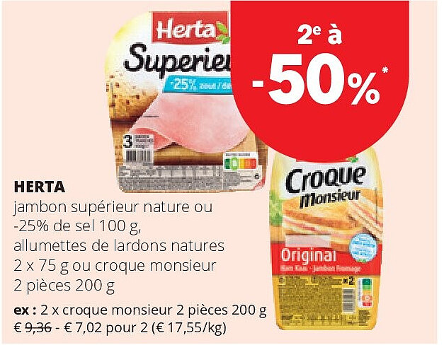 HERTA croque monsieur 2 pièces 200 g