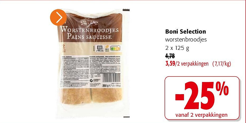 Boni Selection worstenbroodjes 2 x 125 g