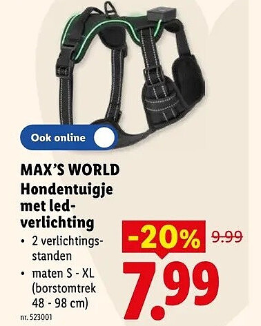 MAX'S WORLD Hondentuigje met ledverlichting