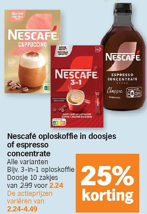 Nescafé oploskoffie in doosjes of espresso concentrate
