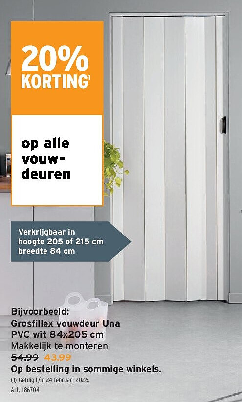 Grosfi llex vouwdeur Una PVC wit 84x205 cm