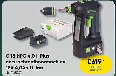 C 18 HPC 4,0 I-Plus accu schroefboormachine 18V 4,0Ah Li-ion Nr. 74537