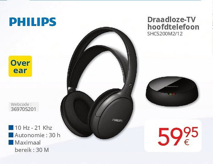 Philips Draadloze-TV hoofdtelefoon SHC5200M2/12