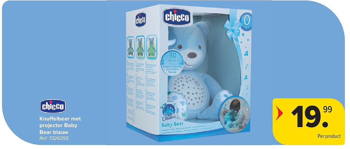 Knuffelbeer met projector Baby Bear blauw