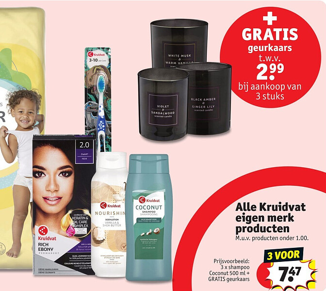 3 x shampoo Coconut 500 ml + GRATIS geurkaars