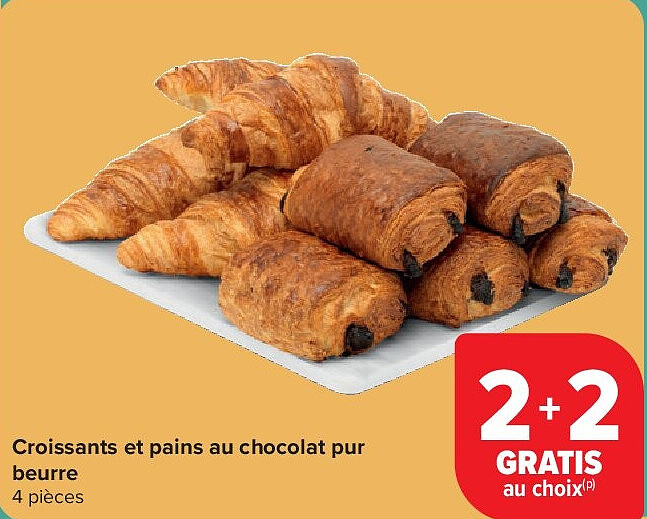 Croissants et pains au chocolat pur beurre 4 pièces