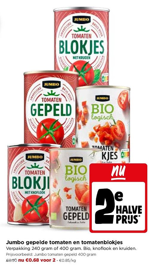 Jumbo gepelde tomaten en tomatenblokjes