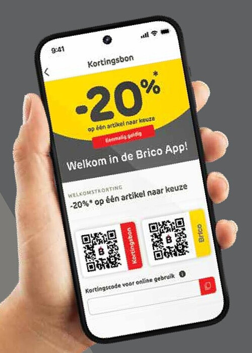 Brico-app korting op een artikel naar keuze
