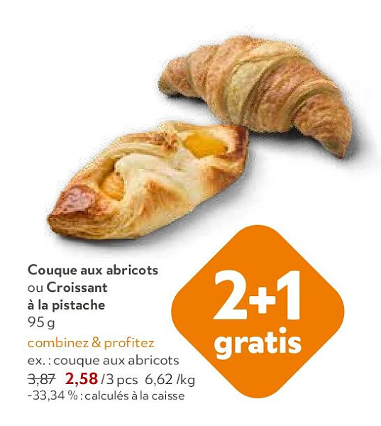 Couque aux abricots ou Croissant à la pistache 95 g