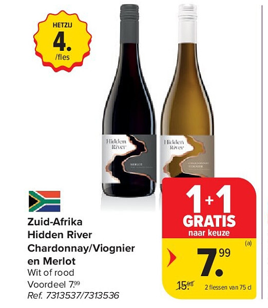 Zuid-Afrika Hidden River Chardonnay/Viognier en Merlot