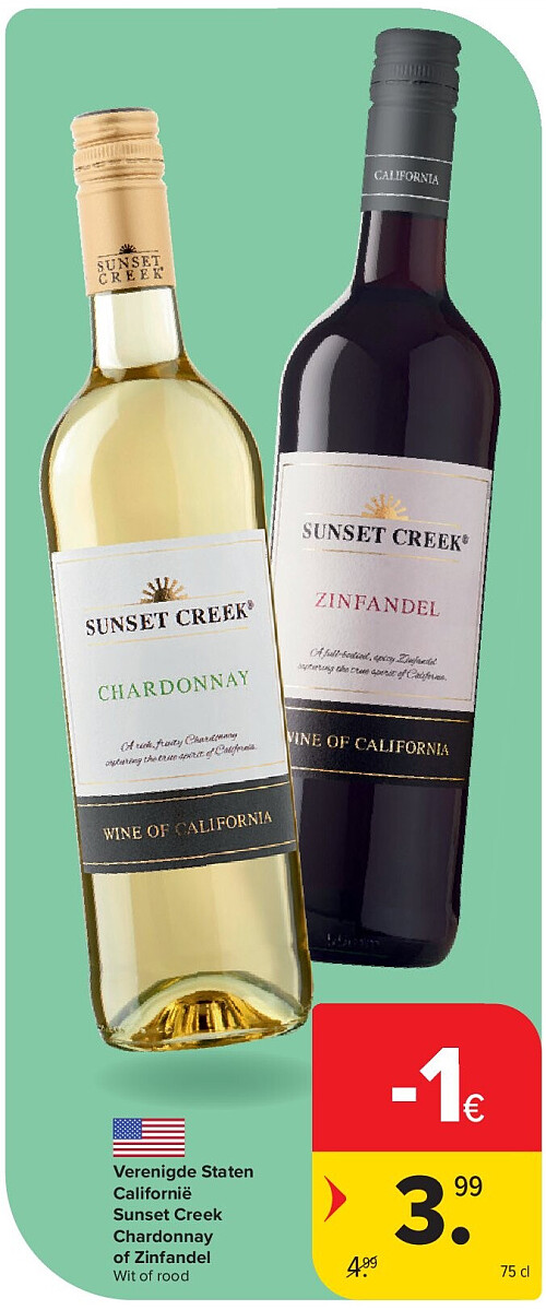 Verenigde Staten Californië Sunset Creek Chardonnay of Zinfandel