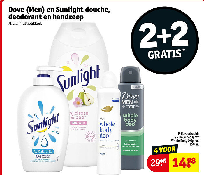 Dove (Men) en Sunlight douche, deodorant en handzeep