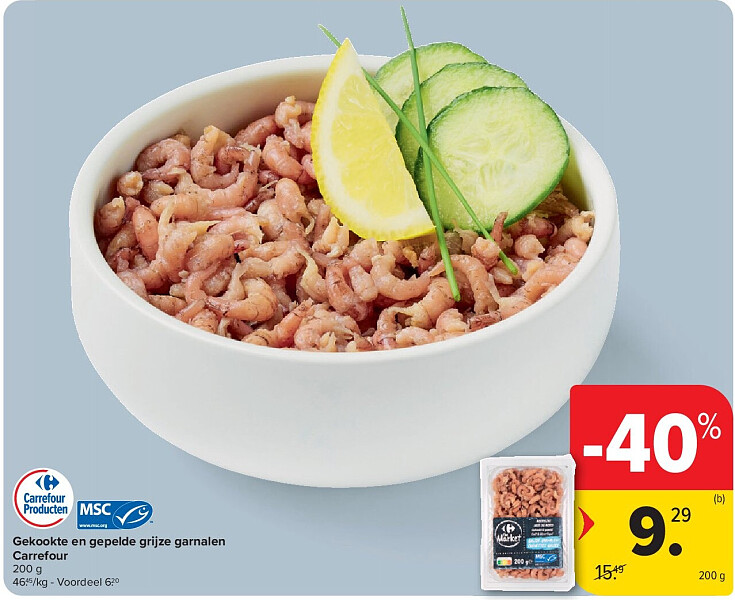 Gekookte en gepelde grijze garnalen Carrefour