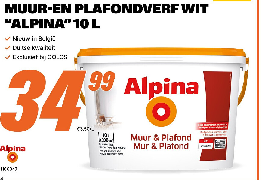 Muur- en plafondverf wit Alpina 10 L