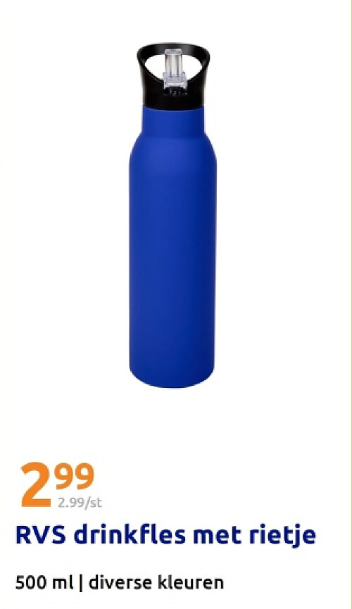 RVS drinkfles met rietje