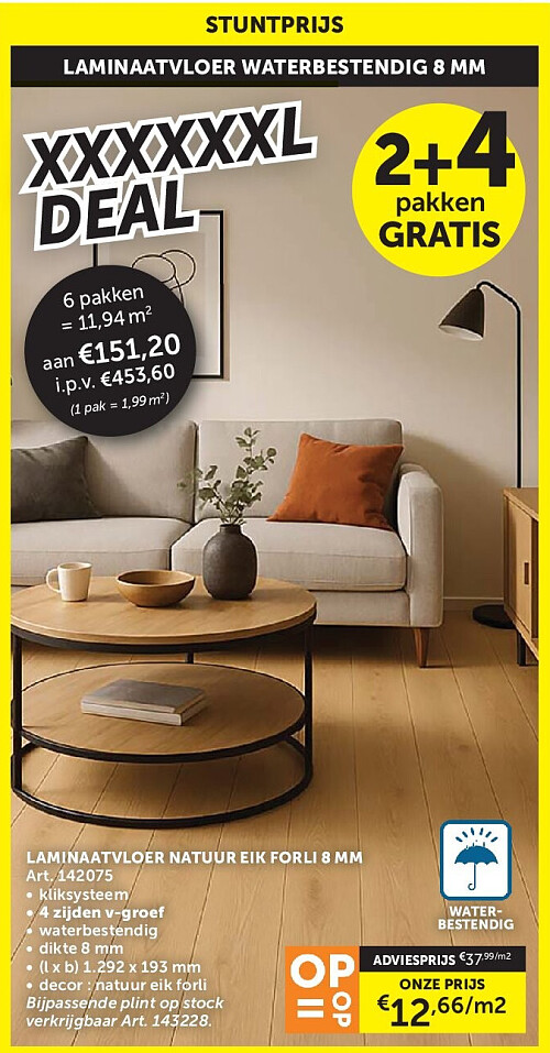 LAMINAATVLOER NATUUR EIK FORLI 8 MM