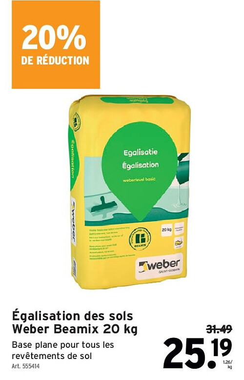 Égalisation des sols Weber Beamix 20 kg