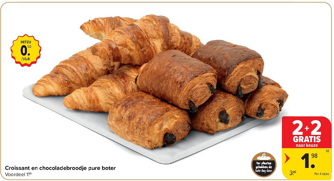 Croissant en chocoladebroodje pure boter