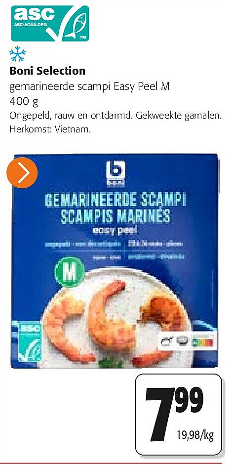 Boni Selection gemarineerde scampi Easy Peel M 400 g