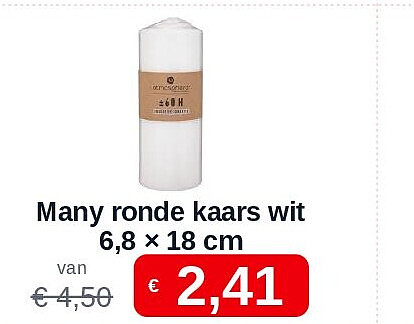 Many ronde kaars wit 6,8 × 18 cm