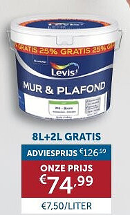 LEVIS MUUR- EN PLAFONDVERF 8L+2L GRATIS