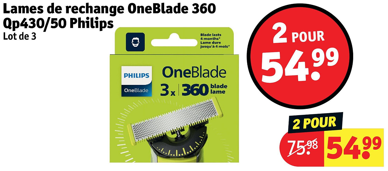 Lames de rechange OneBlade 360 Qp430/50 Philips 2 POUR