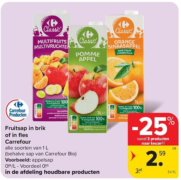 Fruitsap in brik of in fl es Carrefour