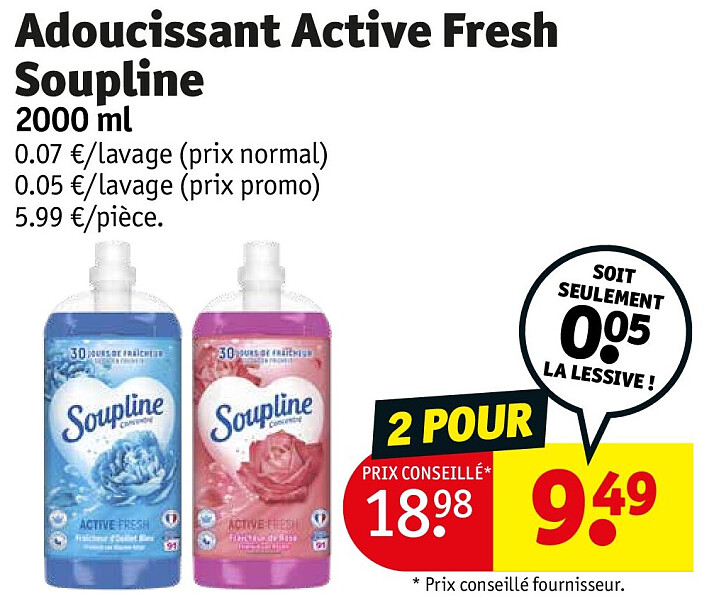 Adoucissant Active Fresh Soupline 2000 ml 2 POUR