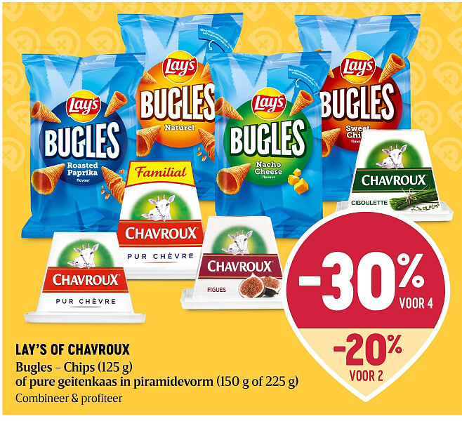 LAY’S OF CHAVROUX Bugles - Chips (125 g) of pure geitenkaas in piramidevorm (150 g of 225 g)